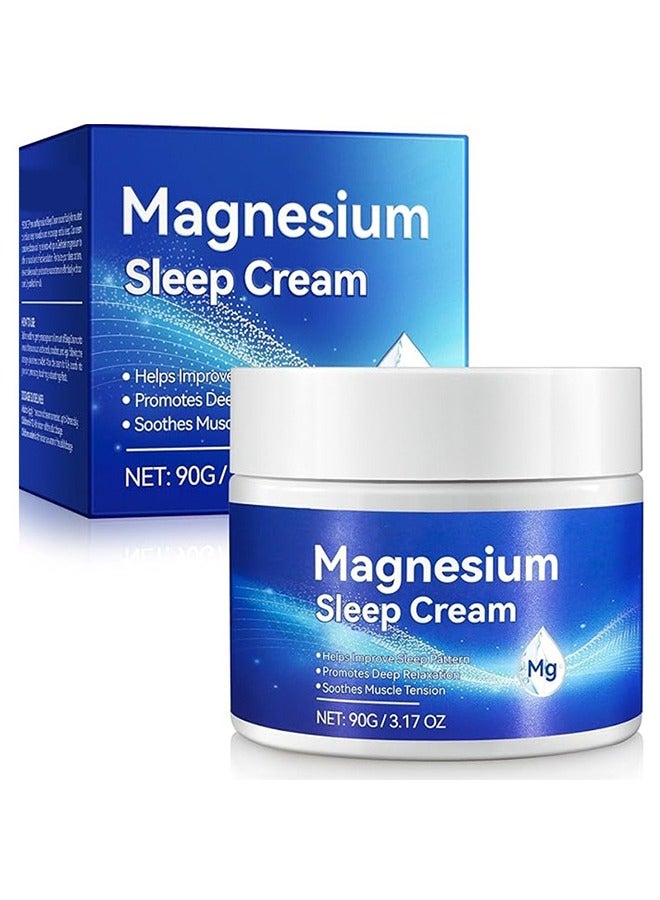 هالونهي كريم المغنيسيوم للنوم كريم الجسم المغنيسيوم النقي 100٪ كريم المغنيسيوم الطبيعي النقي لتحسين النوم وتخفيف النوم تخفيف توتر العضلات كريم المغنيسيوم العضوي للساقين والذراعين والرقبة والمعصم والفخذ - 90 جم - Image 1